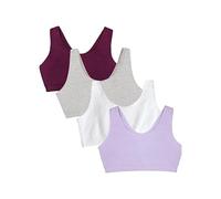 Fruit of The Loom Sujetador Deportivo para Mujer, Opaco, Color Violeta/Blanco/Morado/Gris, 75 (4 Unidades), Violeta/Blanco/Púrpura/Gris, 36