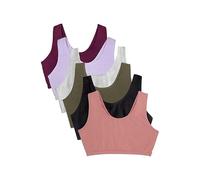 Fruit of The Loom Built Up Tank Style Sports Bra Value Pack Sujetador Deportivo, Opaco, Negro/Gris Jaspeado/Oliva/púrpura/Lila/Dusk, 42 6 para Mujer