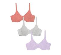 Fruit of the Loom Unlined Underwire Bra-Cotton & Spandex Blend for Natural Shape and Flexibility Sujetador de Cobertura Completa, Opaco, Desert Dusk/Gris/Lila Whisper, 85E (Pack de 3) para Mujer
