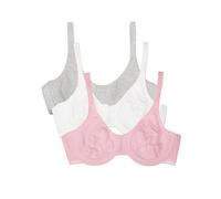 Fruit of the Loom Unlined Underwire Bra-Cotton & Spandex Blend for Natural Shape and Flexibility Sujetador para Camiseta, Opaco, Bittersweet Pink/White/Grey Heather, 90E (Pack de 3) para Mujer