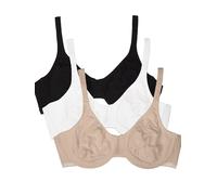 Fruit of the Loom Unlined Underwire Bra-Cotton & Spandex Blend for Natural Shape and Flexibility Sujetador para Camiseta, Opaco, Tono Negro/Arena/Blanco 86ck, 80C (Pack de 3) para Mujer