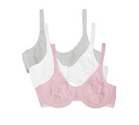 Fruit of The Loom Unlined Underwire Bra-Cotton & Spandex Blend For Natural Shape and Flexibility Sujetador para Camiseta, Opaco, Bittersweet Pink/White/Grey Heather, 90E (Pack de 3) para Mujer