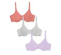 Fruit of the Loom Unlined Underwire Bra-Cotton & Spandex Blend for Natural Shape and Flexibility Sujetador de Cobertura Completa, Opaco, Desert Dusk/Gris/Lila Whisper, 85E (Pack de 3) para Mujer