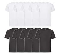 Fruit of The Loom Valueweight - Camiseta de Manga Corta para Hombre (10 Unidades), Negro/Blanco, XXL