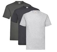 Fruit of the Loom Valueweight - Camiseta de varios juegos de colores (S, M, L, XL, XXL, 3XL, 4XL, 1 x grafito + 1 x Dark Heather + 1 x gris + 1hl de compra bloc de notas, M
