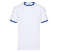 Fruit of the Loom Valueweight Ringer T, Body blanco; manga azul real/recorte, L