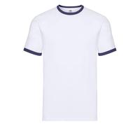 Fruit of the Loom Valueweight Ringer T | Camiseta clásica de cuello redondo con rayas en contraste | 100% algodón, alta, blanco/azul marino, 3XL