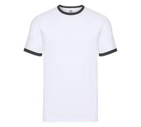 Fruit of the Loom Valueweight Ringer T | Camiseta clásica de cuello redondo con rayas en contraste | 100% algodón, alta, White Body lack Sleeve, M