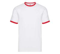 Fruit of the Loom Valueweight Ringer T | Camiseta clásica de cuello redondo con rayas en contraste | 100% algodón, alta, White Body/Red Sleeve, L