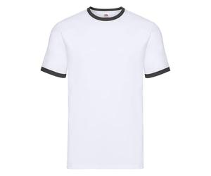 Fruit of the Loom Valueweight Ringer T | Camiseta clásica de cuello redondo con rayas en contraste | 100% algodón, alta, White Body lack Sleeve, XL