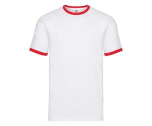 Fruit of the Loom Valueweight Ringer T | Camiseta clásica de cuello redondo con rayas en contraste | 100% algodón, alta, White Body/Red Sleeve, L