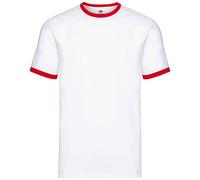 Fruit of the Loom Valueweight Ringer T - Camiseta para hombre, blanco/rojo, M