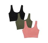 Fruit of The Loom Women's 360 Stretch Longline Sport, Comfortable Wireless Bras, Seamless Full-Coverage for a Natural Shape, Desert Dusk/Olive Night/Black