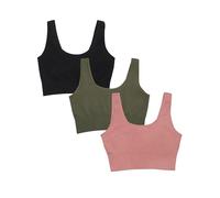 Fruit of The Loom Women's 360 Stretch Longline Sport, Comfortable Wireless Bras, Seamless Full-Coverage for a Natural Shape, Desert Dusk/Olive Night/Black