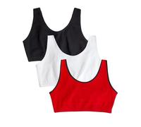 Fruit of The Loom Women's Built-Up Sports Bra, Red Hot White/Black-3 Pack, 34