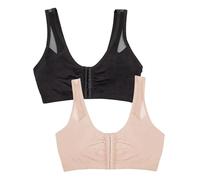Fruit of the Loom Women's Comfort Front Close Sport Bra with Mesh Straps, Black Hue/Sand