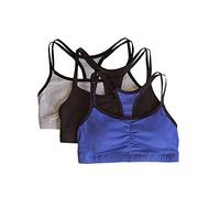Fruit of the Loom Women's Cotton Pullover Sport Bra, Grey Navy Heather Black-3 Pack, 38