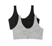 Fruit of The Loom Women's Front Close Sports Bra, Black Hue/Heather Grey, 44