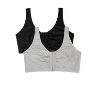 Fruit of The Loom Women's Front Close Sports Bra, Black Hue/Heather Grey, 44