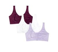 Fruit of The Loom Women's Front Closure Cotton Bra, Lilac Whisper/White/Purple Velvet