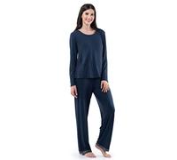 Fruit of the Loom Women's Long Sleeve Tee and Pant 2 Piece Sleep Set, Midnight Blue, 3X