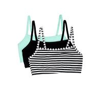 Fruit of The Loom Women's Spaghetti Strap Cotton Pullover Sports Bra, Skinny Stripe/Black/Mint Chip, 34