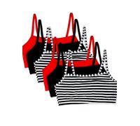 Fruit of The Loom Women's Spaghetti Strap Cotton Sports Bra-All-Day Comfort & Easy Movement, Stripe/Stripe/Black/Black/Red/Red