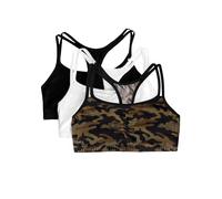 Fruit of The Loom Women's Spaghetti Strap Cotton Sports Bra, Petite Modern Camo/White/Black, 44