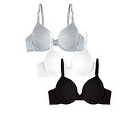 Fruit of the Loom Women's T-Shirt Bra, Black/White/Grey Heather, 34C (Pack of 3)