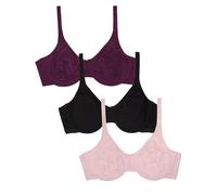 Fruit of The Loom Women's Unlined Underwire Bra-Cotton & Spandex Blend for Natural Shape and Flexibility, Purple Velvet/Blushing/Black, 38C