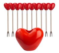 Fruit Picks, Stainless Steel Cute Forks Holder, Set of 10, Heart Shape Design, Reutilizable Metal Sticks for Fruit, Postre, Cóctel, Appetizers, Sturdy Cartoon