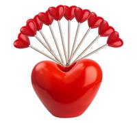 Fruit Picks, Stainless Steel Cute Forks with Holder, Set of 10, Heart Shape Design, 10x10x10inch Reusable Metal Sticks for Fruit, Dessert, Cocktail, Appetizers, Portable Cleanable