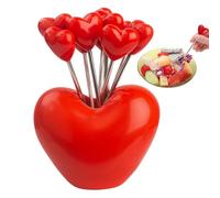 Fruit Picks, Stainless Steel Cute Forks with Holder, Set of 10 Heart Shape Design, Reutilizable Metal Sticks for Fruit, Postre, Cóctel and Apetizers, Portable and Easy to Clean