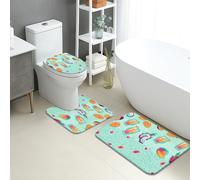 Fruit Splash - Tapete de baño de secado rápido, diseño tropical divertido, absorbente, antideslizante, tapete decorativo de verano de franela lavable para baño, inodoro, baño, juego de 3 piezas