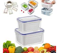 Fruit Storage Containers for Fridge with Removable Colander, Household Transparent Plastic Food Storage Box-Include Drain Basket, 4 in 1 Food Storages Container for Vegetable Fruit (Blue,M+L)