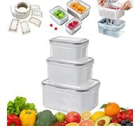 Fruit Storage Containers for Fridge with Removable Colander, Household Transparent Plastic Food Storage Box-Include Drain Basket, 4 in 1 Food Storages Container for Vegetable Fruit (Gray,Mix)