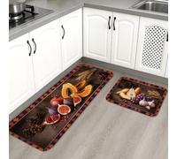 Fruits - Juego de 2 alfombras de cocina rústicas naturales, piñas, color marrón otoño, cómodas, lavables, para fregadero, lavandería, entrada, baño