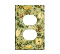 Fruits - Placa de pared dúplex con diseño de flores de abeja botánicas vintage de plástico verde de verano, tamaño estándar, doble toma de corriente para el hogar, sala de estar, decoración de