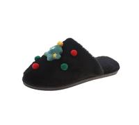 FRUMOASE Zapatillas Casa para Mujer Invierno, Zapatillas de Papá Noel con Cálido Forro de Felpa, Zapatillas de Estar por Casa de Espuma de Memoria, Pantufla Peluche con Suela Antideslizante - M Negro