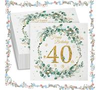 Frundoo 40 Servilletas para 40 Cumpleaños - Eucalipto Dorado y Verde, Servilletas Blancas para Fiestas Decorativas, Cumpleaños, Bodas y Celebraciones Navideñas (33x33cm)