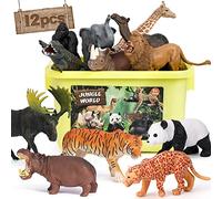 FRUSE Animales de Juguete,12 Piezas Animales Granja Selva Juguete,Conjunto Realista de Figuras Animales con Hippopotamus,León,Elefante,Educativo Regalo para Niños Niñas 3 4 5 6 Años