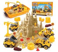 FRUSE Arena Juguetes Mágica para Niños,Arena para Arenero Infantil con Arena,4 Camiones de Construcción,4 Moldes de Castillos,Caja de Arena con Tapa,Juego de Arena para Niños de 3 a 8 Años