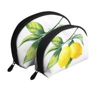 Fruta Fresca De Limón Amarillo Brillante, Bolsa de Maquillaje de Concha, Monedero pequeño para Mujer, Bolsa de artículos de tocador, Bolsa de cosméticos, 2 Piezas