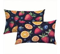 Fruta Fundas Cojines 60x80 Lino Juego de 2, Funda Cojin Navy Blue Súper Suaves y Cómodas, Funda de Almohada con Cremallera Oculta, Durable y Fácil Cuidado, para Sofá, Cama, Silla o Jardín S5-110