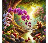 Frutas Orquídeas Ardillas Puzzle de 500 Piezas,45x45 cm Rompecabezas DIY,Entretenimiento Creativo,Rompecabezas para Adultos,Juego de Habilidad para Toda la Familia