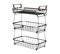 Frutero,Cesta de Frutas de 3 Niveles para Encimera de Cocina - Organización y Almacenamiento de Alambre Metálico con Ganchos para Plátanos para Frutas Verduras Bocadillos Pan Despensa y Encimera