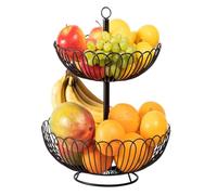Frutero de 2 niveles, cesta grande de metal para frutas y verduras, almacenamiento de encimera de estilo vintage, mantiene los productos frescos