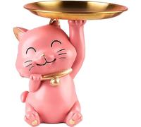 frutero de cerámica, Estatua De La Bandeja Almacenamiento Del Escritorio Gato Suerte, Objetos Pequeños Decoración Moderna, Joyería, Tazón Dulces for Oficina, Regalo Hogar-rosa-15x14x16.5cm(Roze)