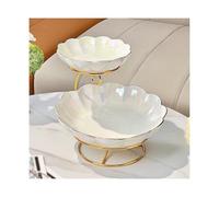 Frutero de cerámica moderno de 2 niveles con soporte de metal, exhibición de frutas de encimera de cocina multicapa para postres y aperitivos, elegante cesta de frutas