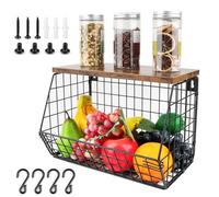 Frutero de Cocina Modernos, Organizador de Cocina Colgante & Apilable Frutero de Pared con Tapa y Ganchos, Cesta Fruta para Almacenar Verduras y Frutas